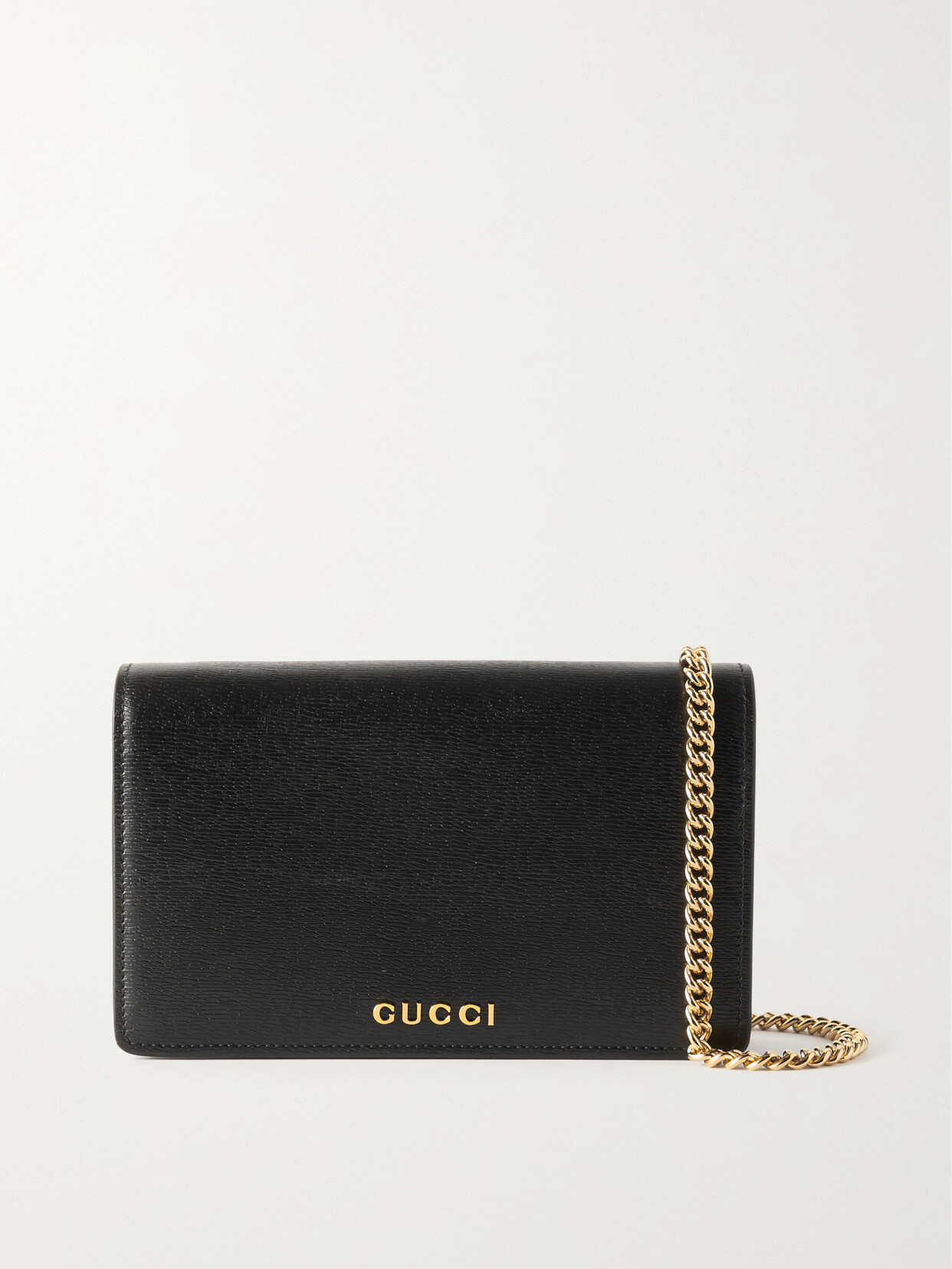 Gucci Script Leather Wallet On Chain In Black
