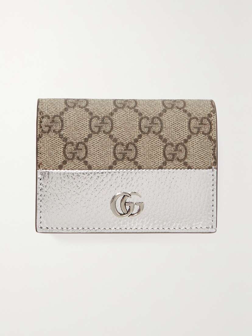 Gucci Petite Marmont Coated-canvas And Metallic Textured-leather Wallet