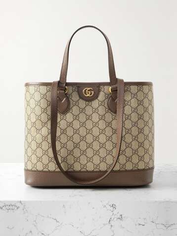 Gucci - Men - Leather and Webbing-Trimmed Monogrammed Coated-canvas Tote Bag Black