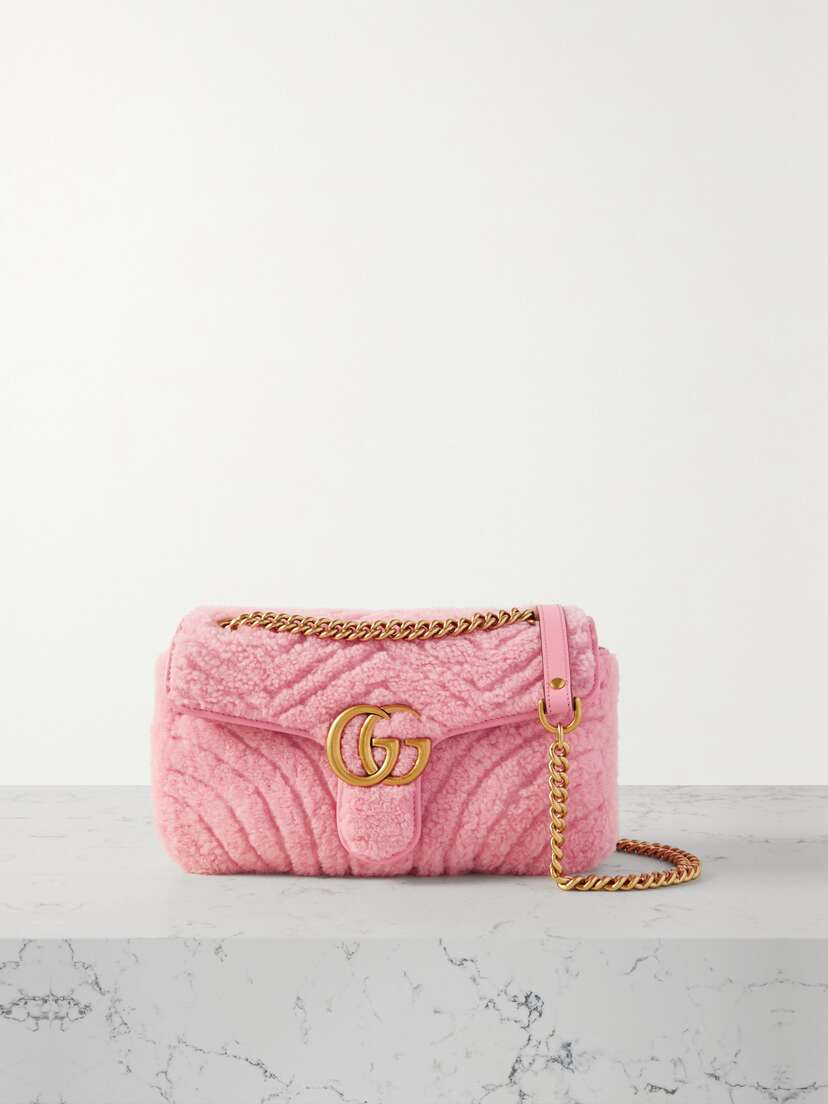 Gucci Gg Marmont 2.0 Leather-trimmed Matelassé Shearling Shoulder Bag