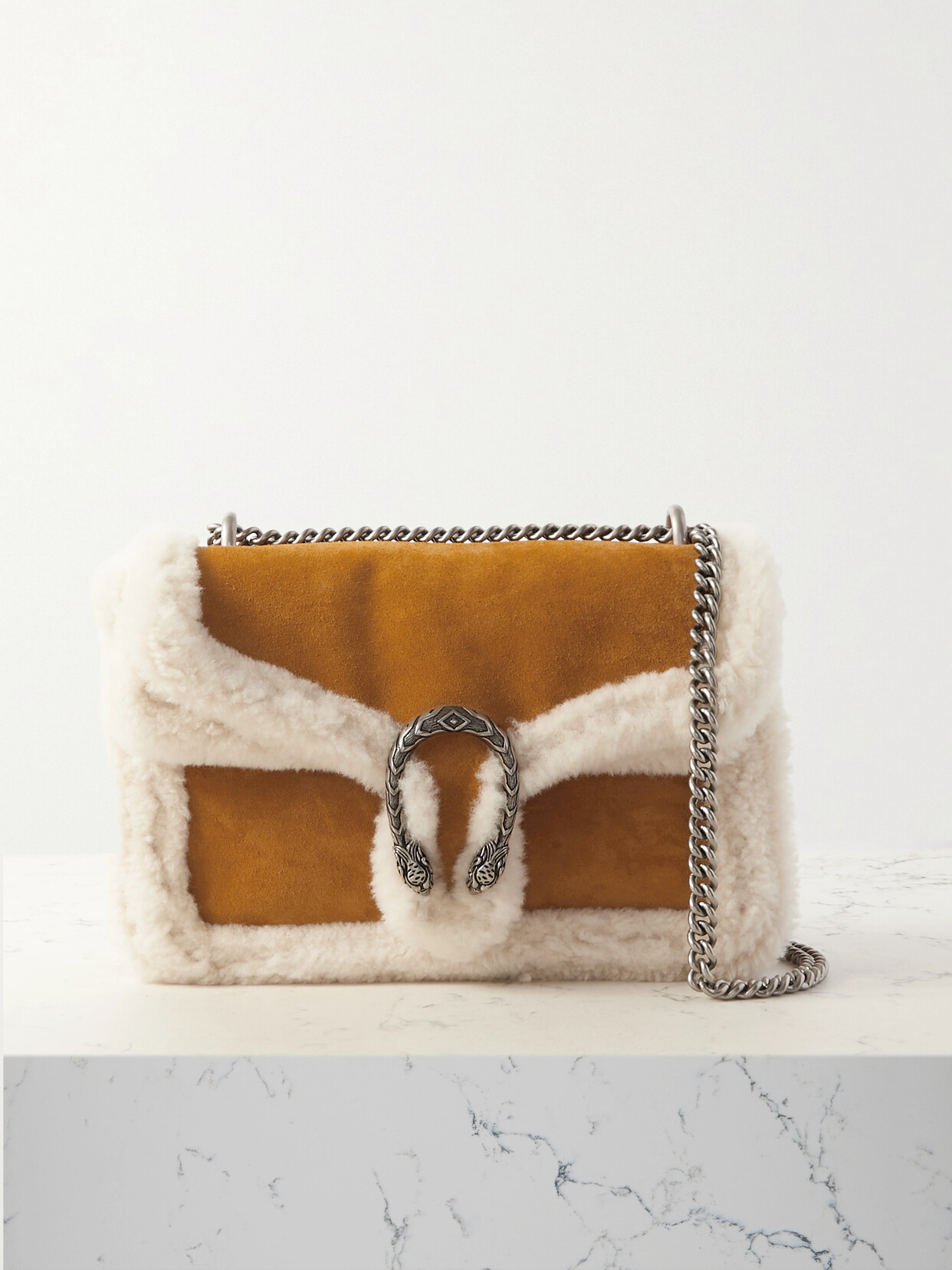 Gucci Dionysus Shearling-trimmed Suede Shoulder Bag