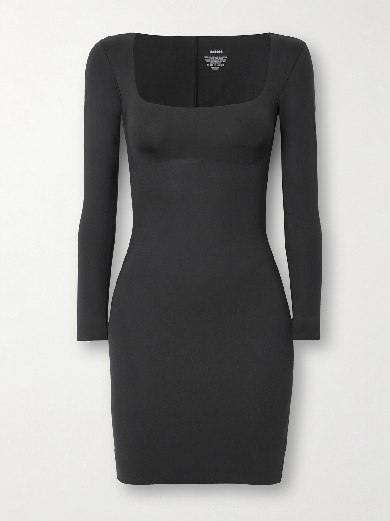 Skims Long-sleeve Scoop-neck Shaping Mini Dress In Onyx