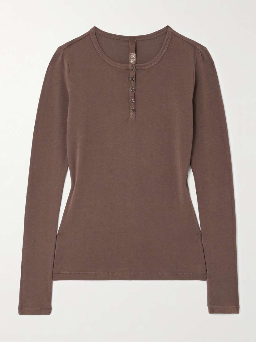 Skims New Vintage Long Sleeve Henley - Cocoa