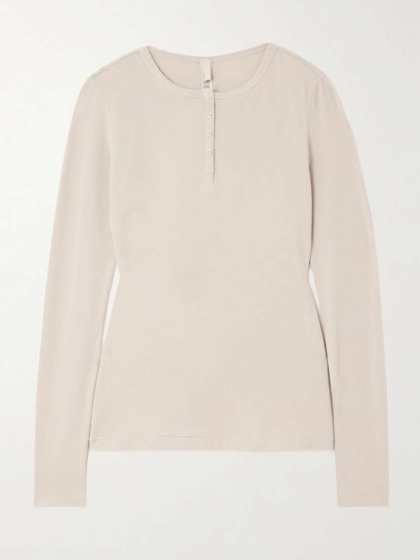 Skims New Vintage Long Sleeve Henley - Stone