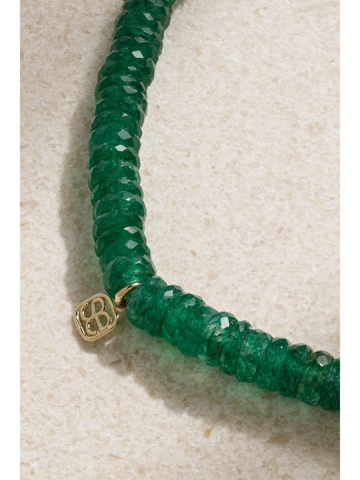 Sydney Evan Tiny Monstera Leaf 14-karat Gold, Aventurine And Diamond Bracelet In Gold