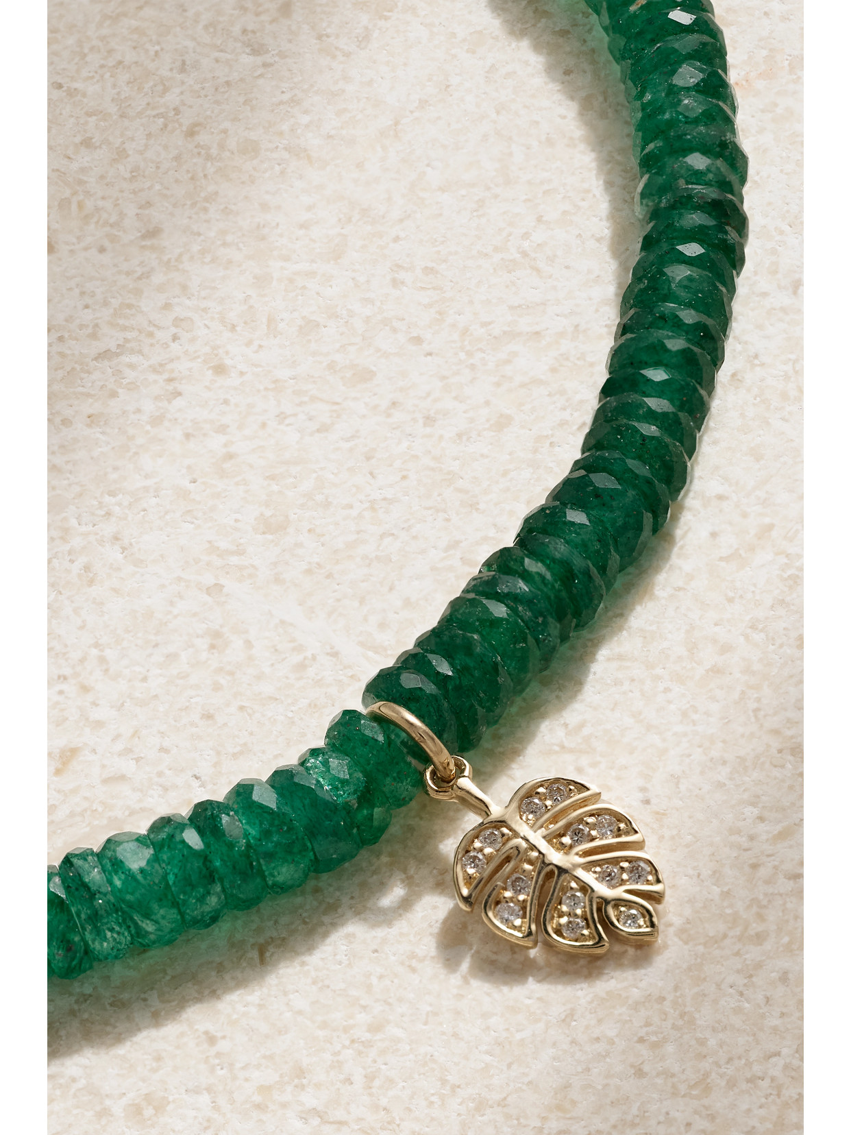 Sydney Evan Tiny Monstera Leaf 14-karat Gold, Aventurine And Diamond Bracelet In Gold