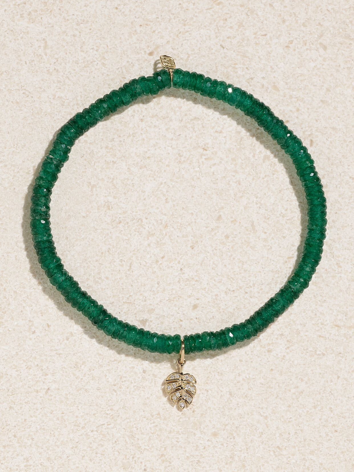 Sydney Evan Tiny Monstera Leaf 14-karat Gold, Aventurine And Diamond Bracelet