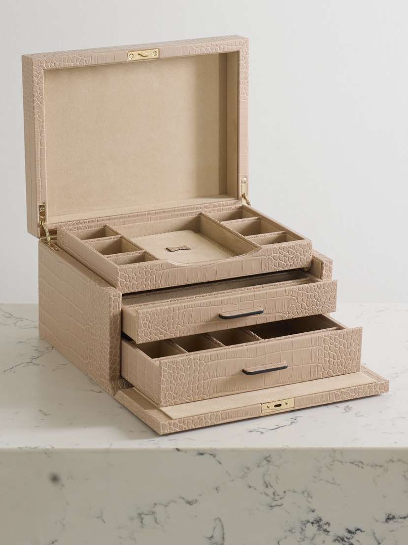 Smythson Mara Croc-effect Leather Jewelry Box