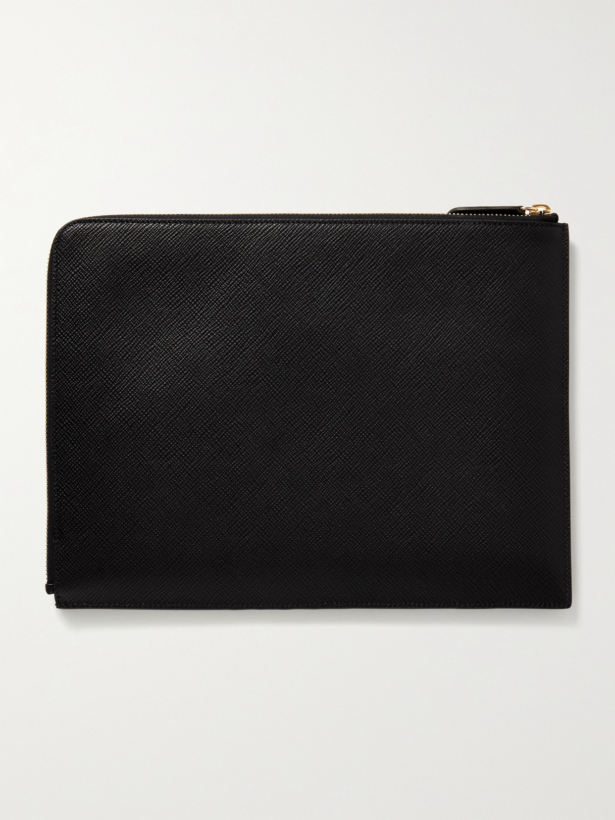 Smythson Panama Textured-leather Clutch In Black