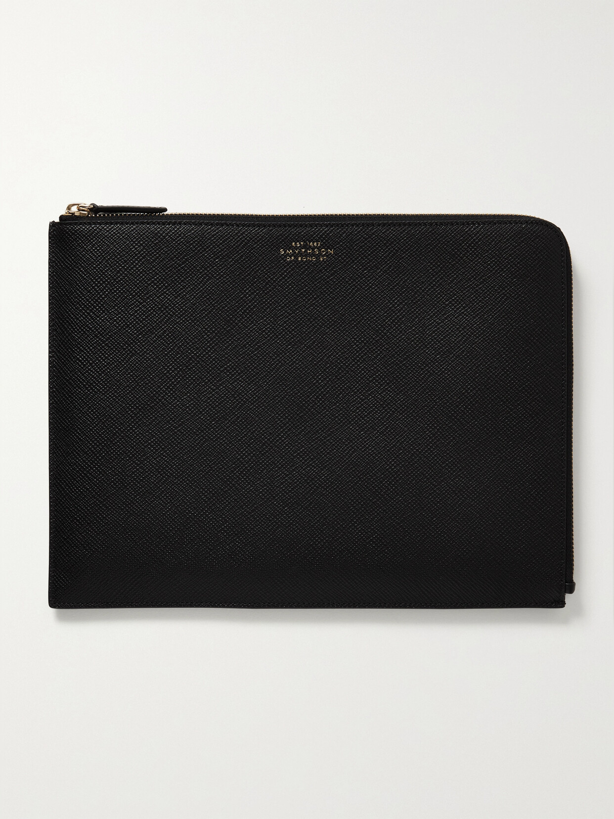 Smythson Panama Textured-leather Clutch In Black