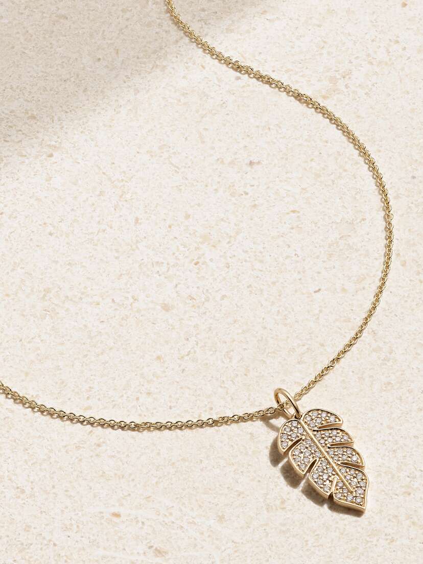 Sydney Evan Large Monstera Leaf 14-karat Gold Diamond Necklace