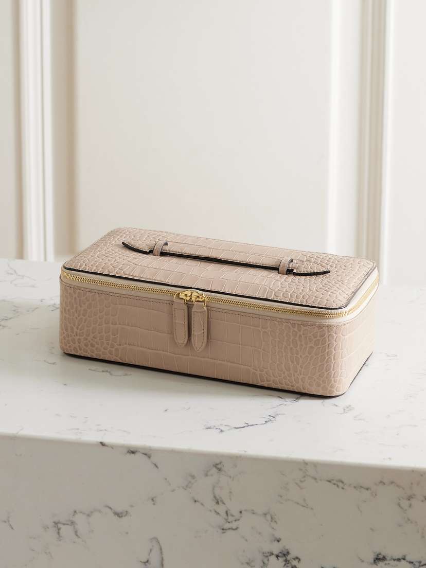 Smythson Mara Croc-effect Leather Jewelry Box