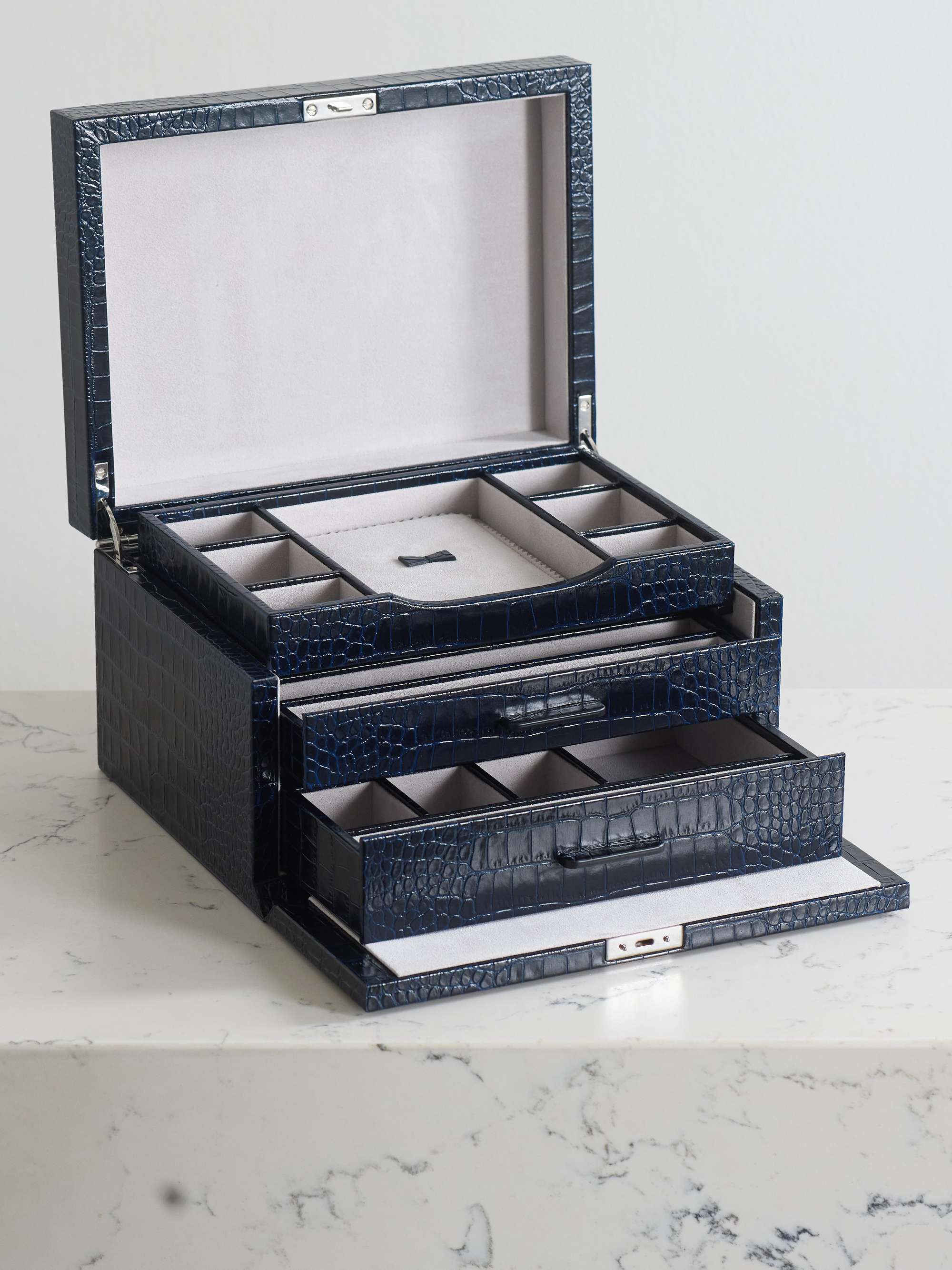 SMYTHSON クロコ風レザー ジュエリーボックス | NET-A-PORTER