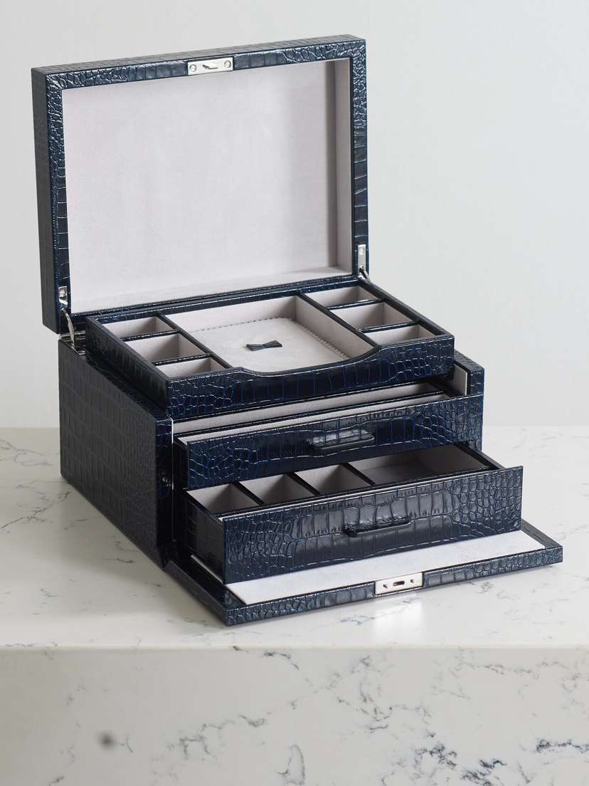 Smythson Mara Croc-effect Leather Jewelry Box