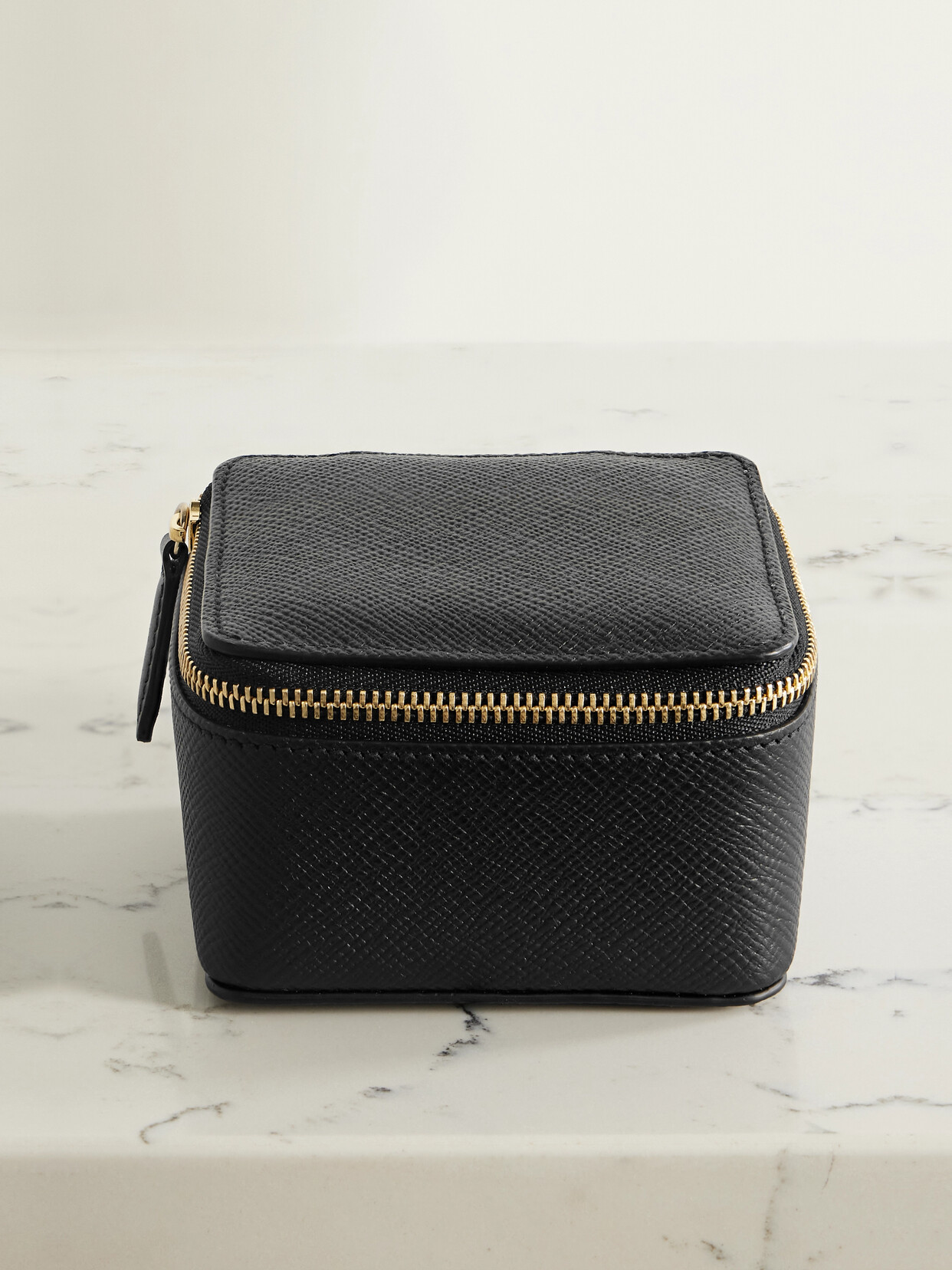 Smythson Panama Textured-leather Trinket Case In Black