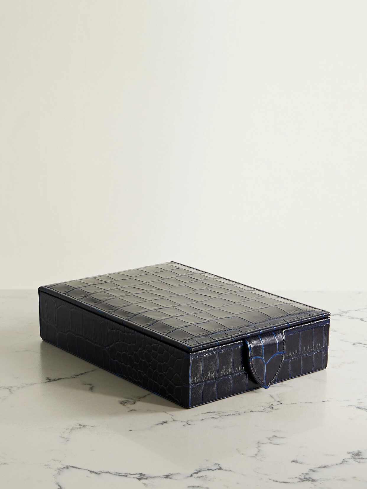 Smythson - Mara Croc-effect Leather Jewelry Box - Blue