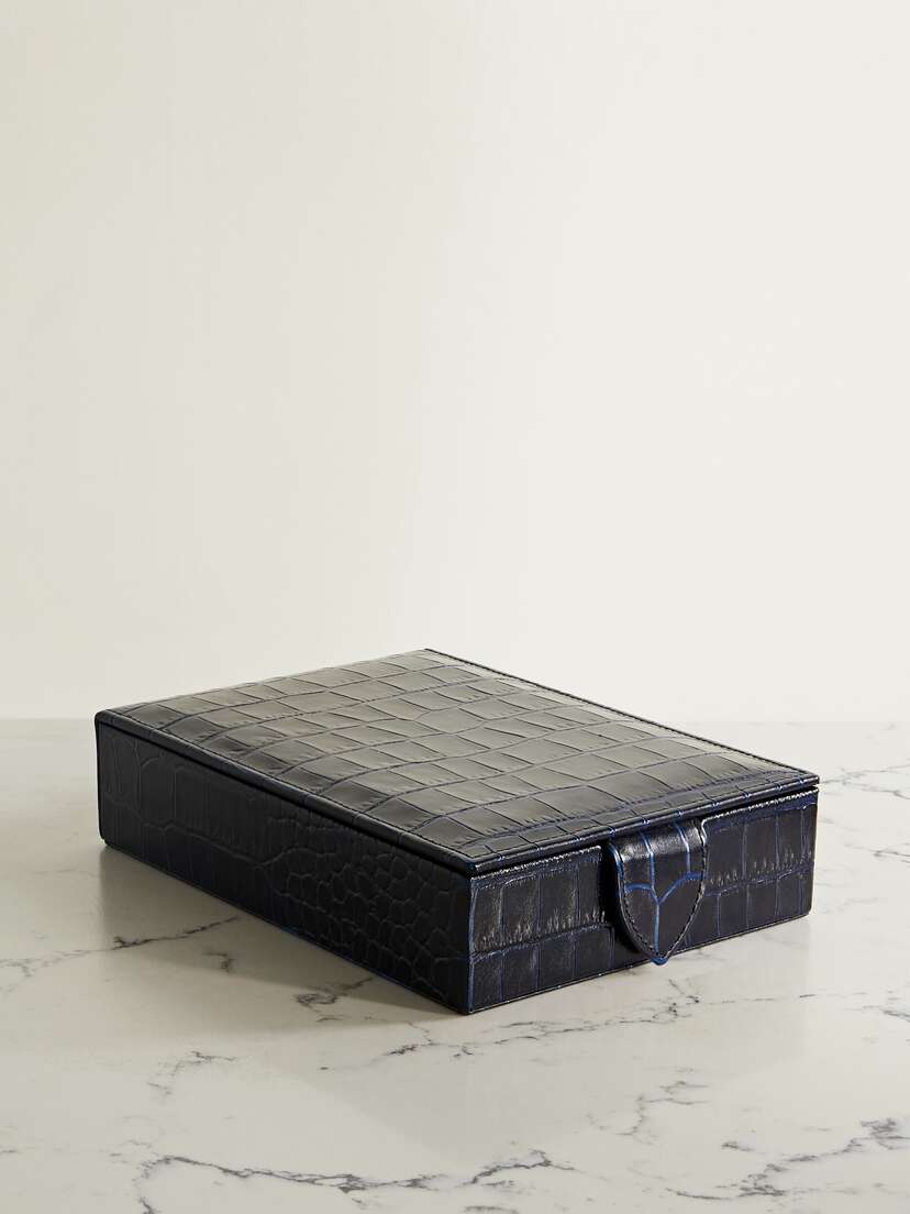 Smythson Mara Croc-effect Leather Jewelry Box