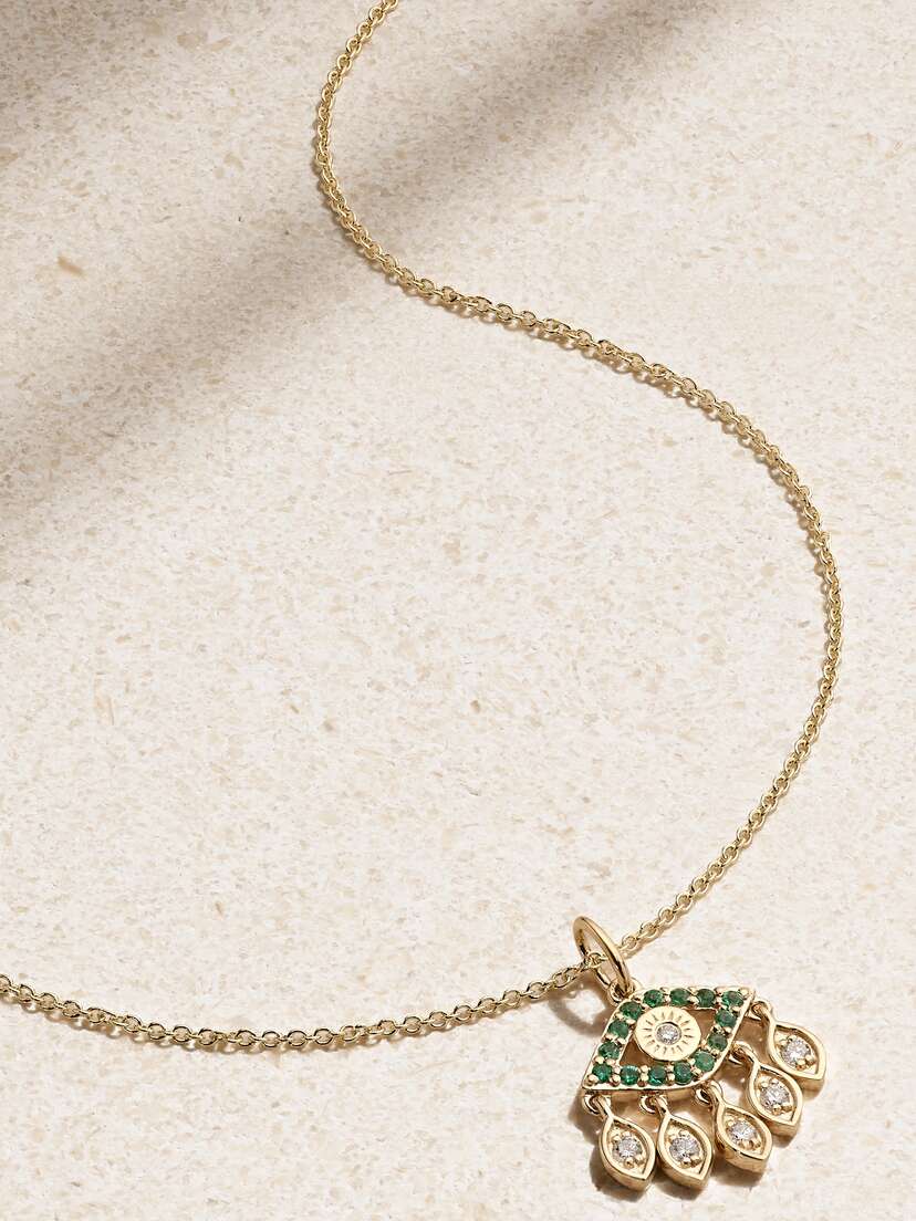 Sydney Evan Evil Eye 14-karat Gold, Emerald And Diamond Necklace