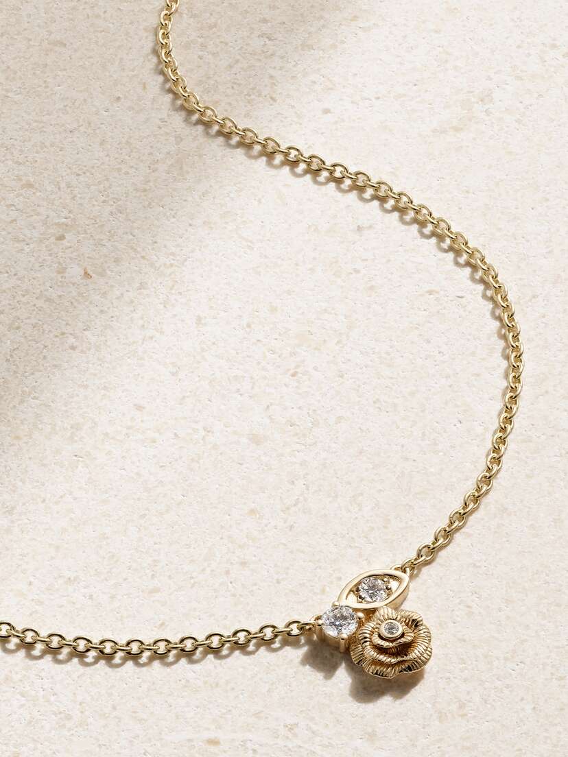 Sydney Evan Large Marquis Eye And Rose 14-karat Gold Diamond Necklace