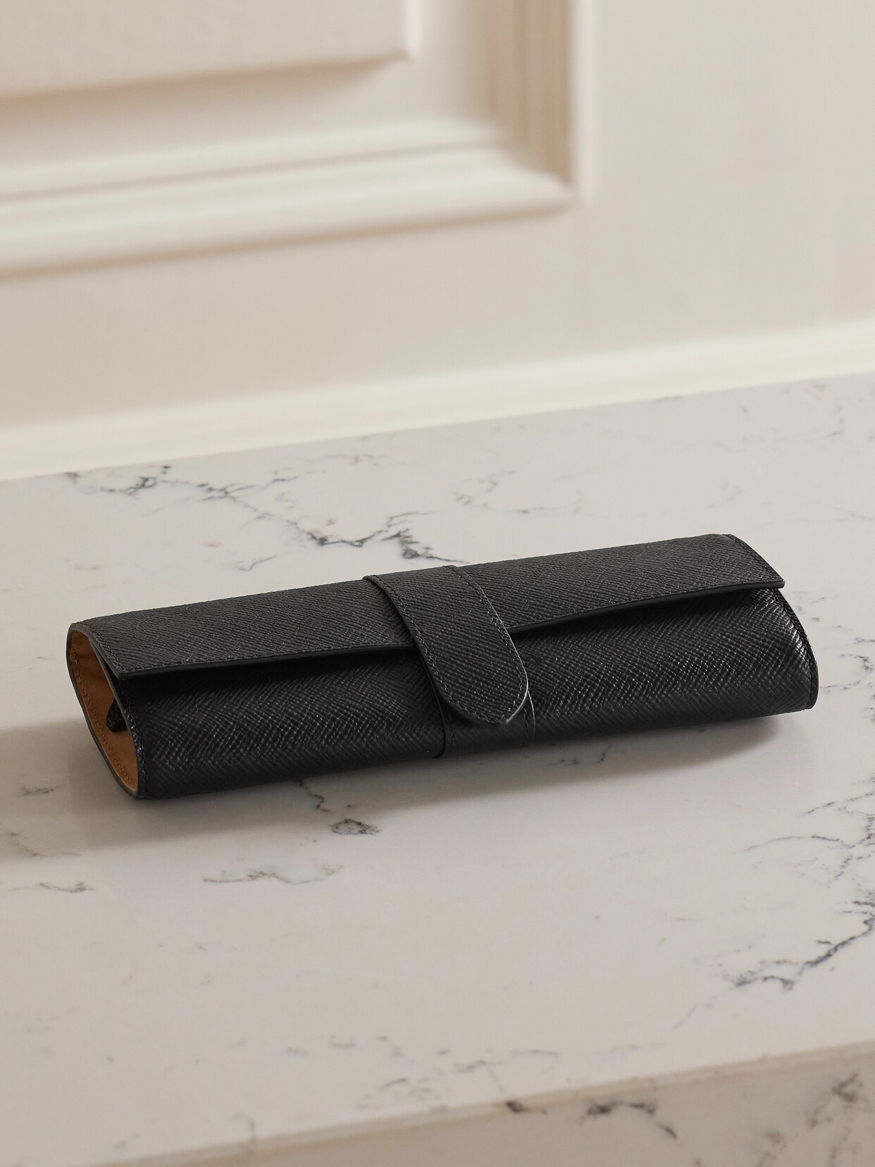Smythson - Panama Small Textured-leather Jewelry Roll - Black