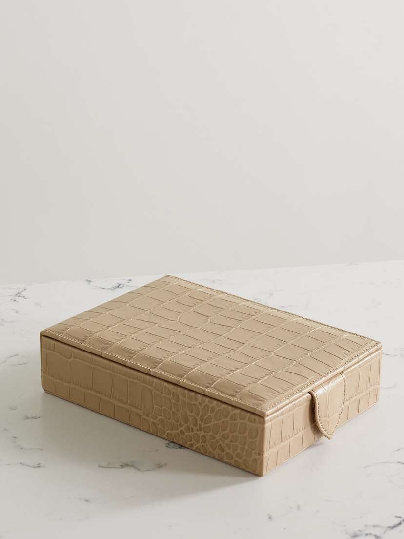 Smythson Mara Croc-effect Leather Jewelry Box