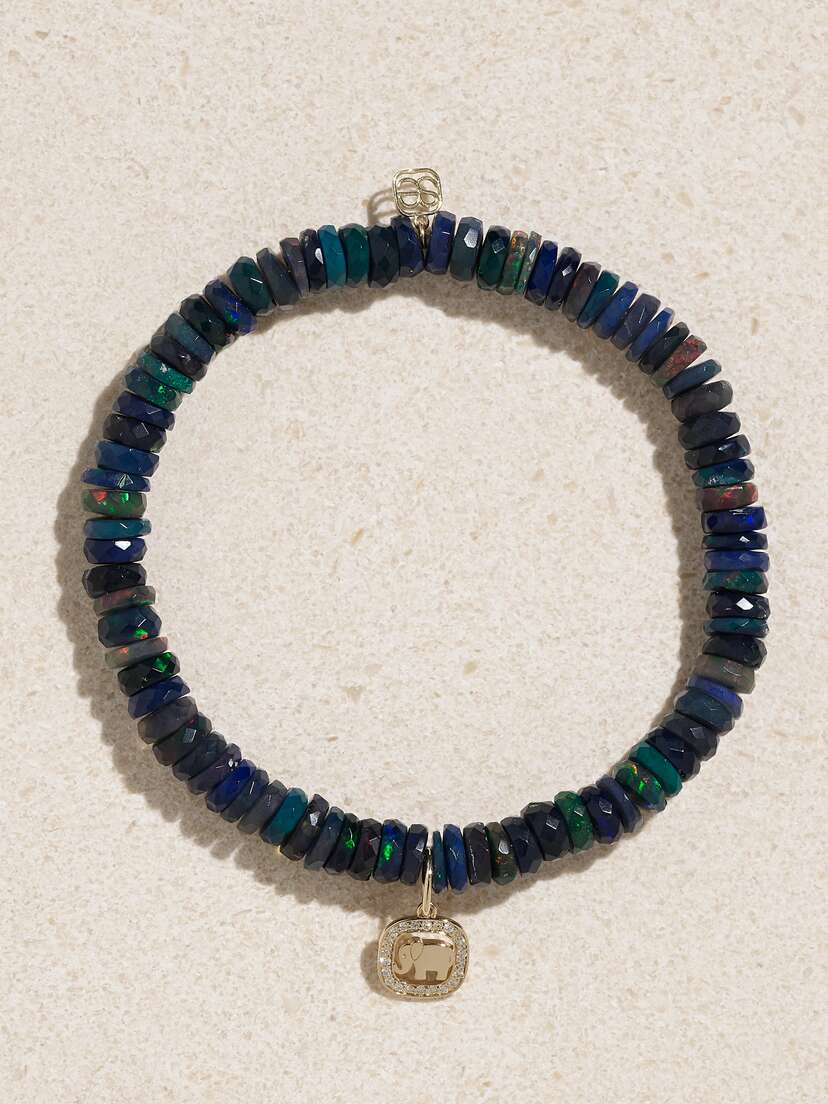 Sydney Evan Elephant 14-karat Gold, Opal And Diamond Bracelet