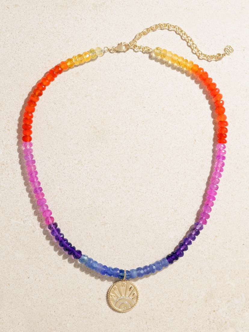 Sydney Evan Luck 14-karat Gold Diamond Beaded Necklace