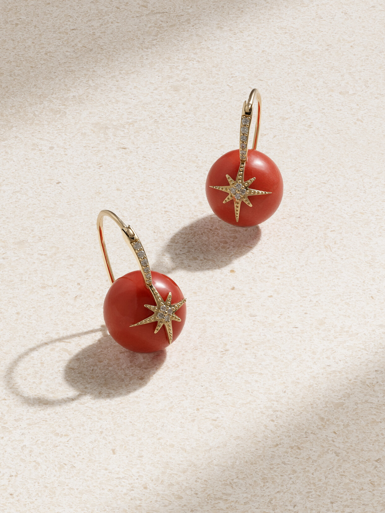 Sydney Evan - Starburst 14-karat Gold, Coral And Diamond Earrings - One size