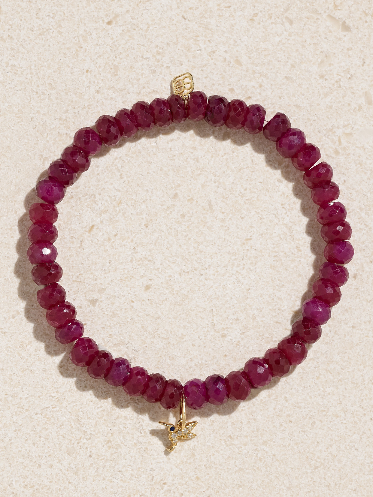 Sydney Evan Tiny Hummingbird 14-karat Gold Multi-stone Bracelet In Burgundy