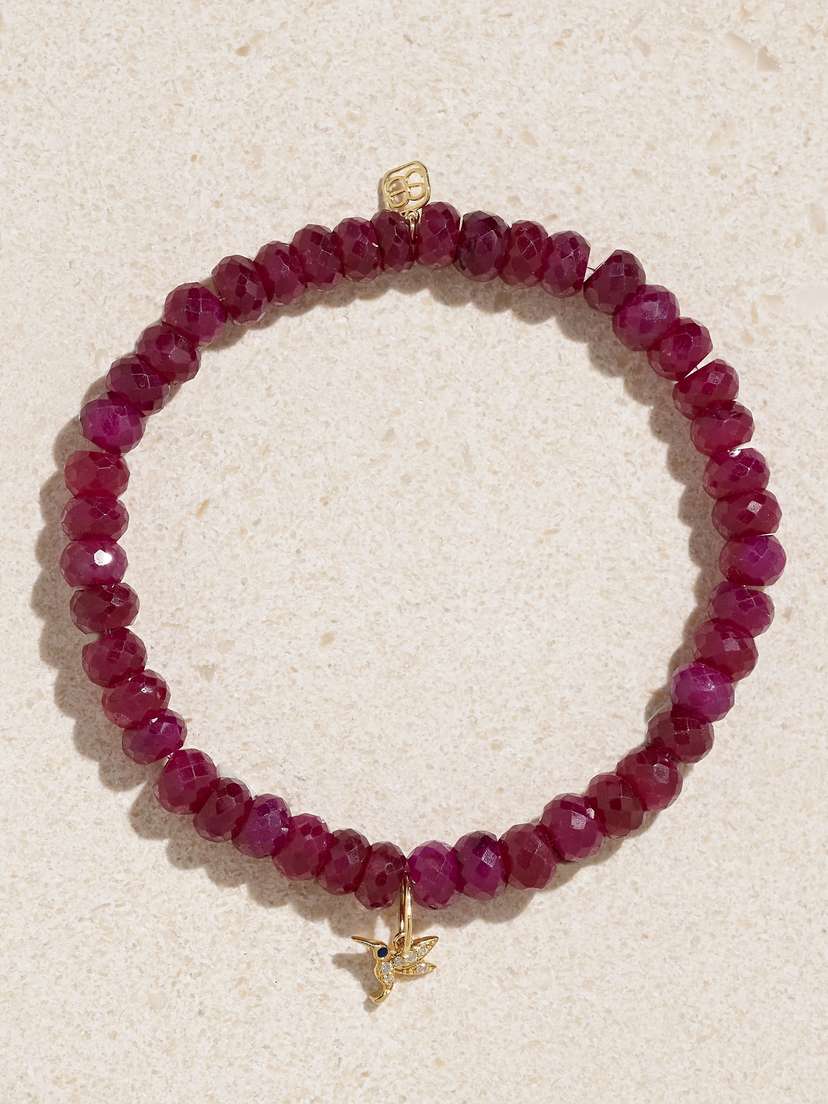 Sydney Evan Tiny Hummingbird 14-karat Gold Multi-stone Bracelet
