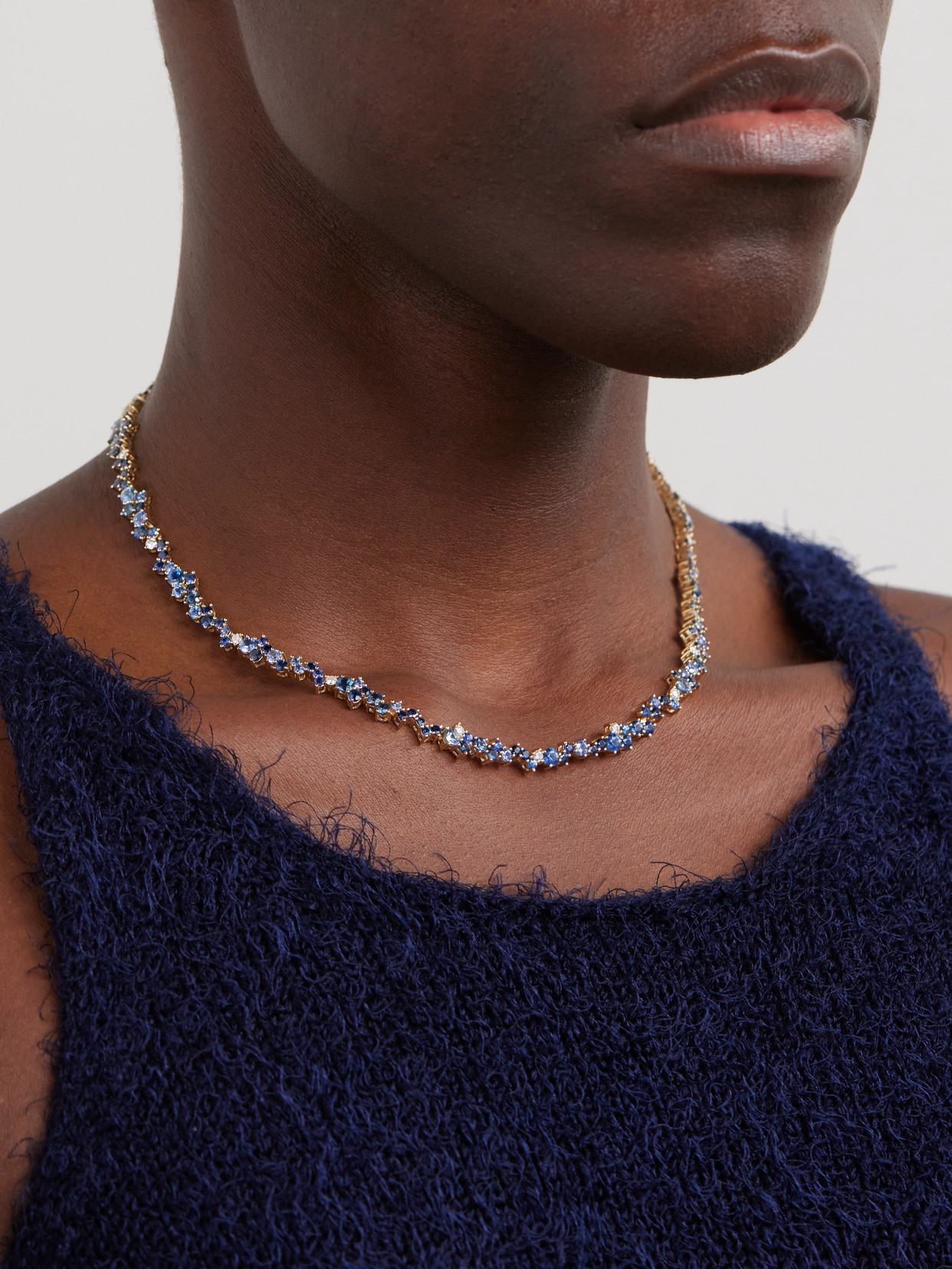 Sydney Evan Cocktail Eternity 14-karat Gold, Diamond And Sapphire Necklace In Gold