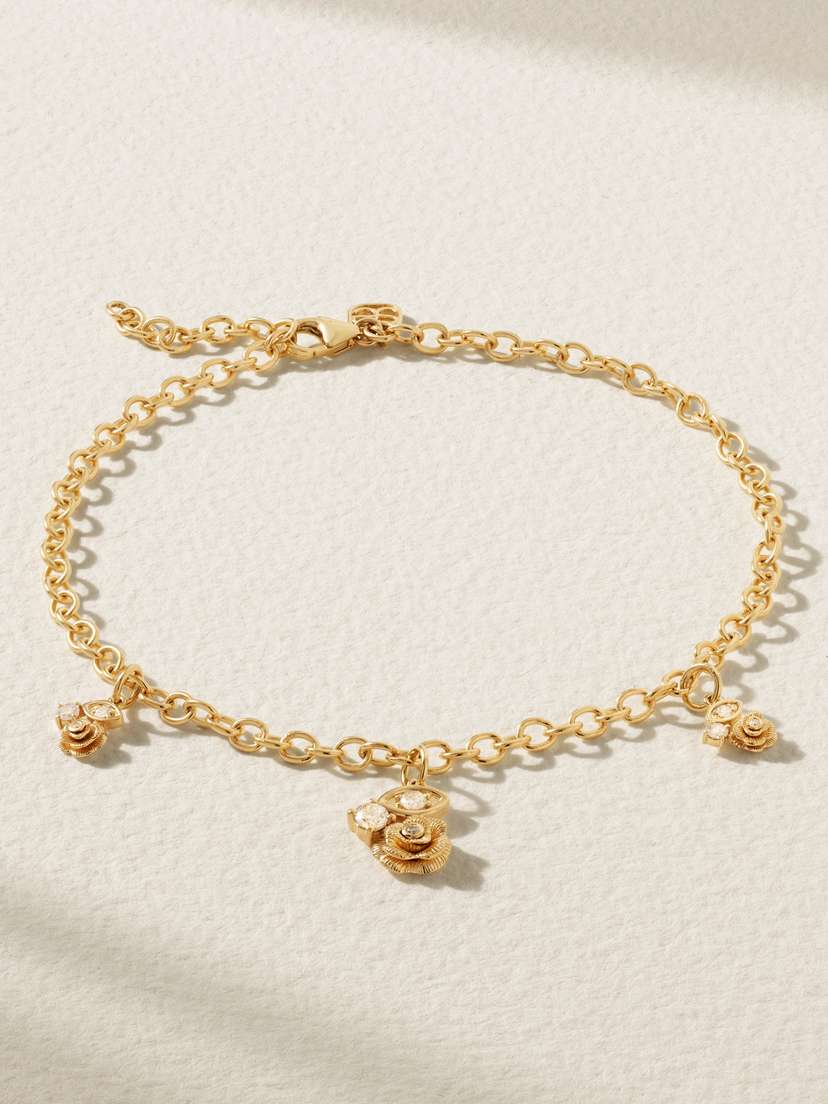 Sydney Evan Marquise Eye Rose 14-karat Gold Diamond Anklet