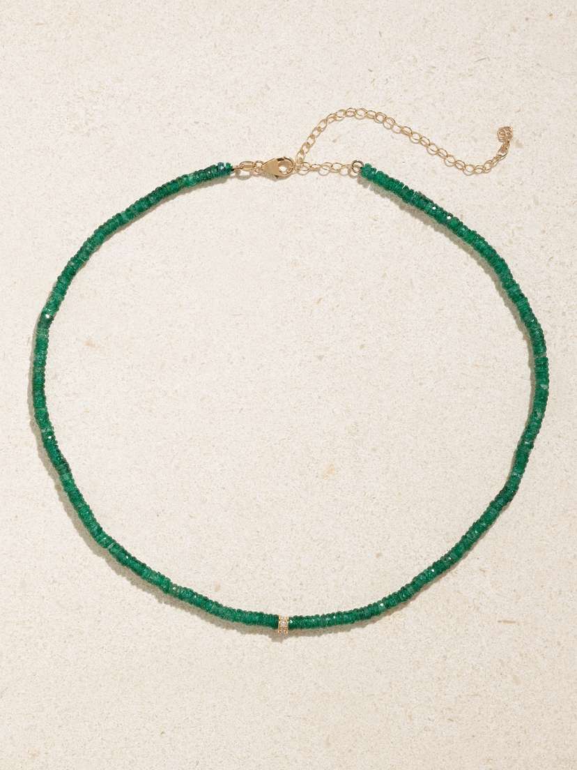 Sydney Evan 14-karat Gold, Aventurine And Diamond Choker