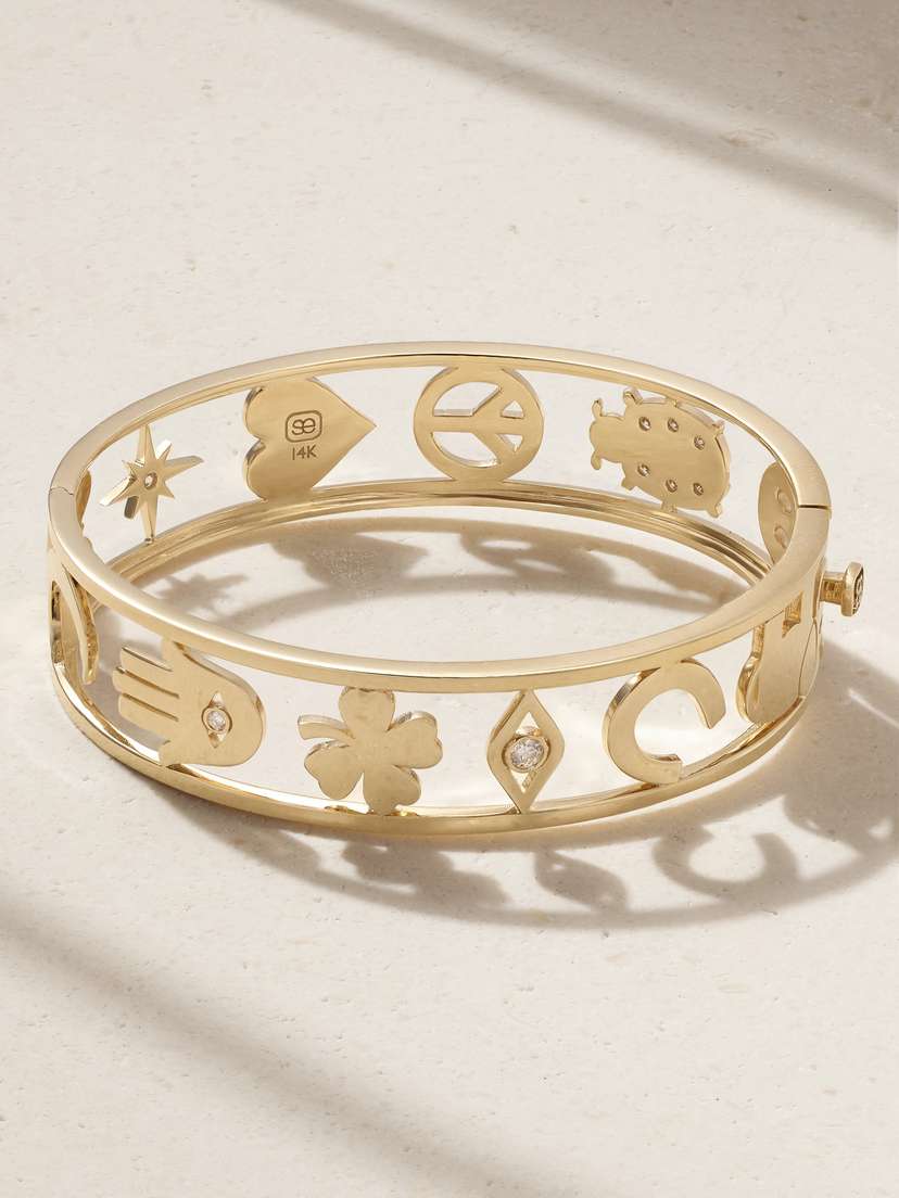 Sydney Evan Large Open Icon Hinge 14-karat Gold Diamond Bangle