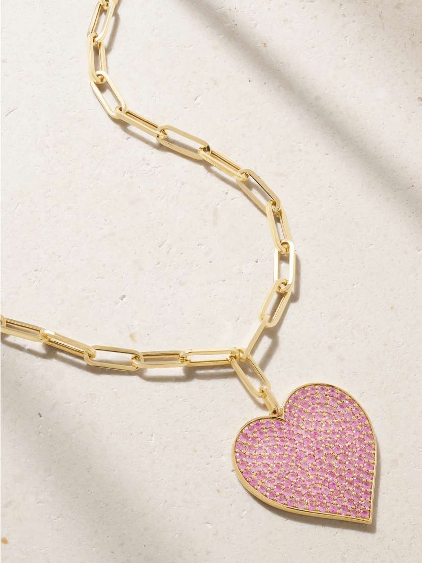 Sydney Evan Supersize Heart 14-karat Gold Sapphire Necklace