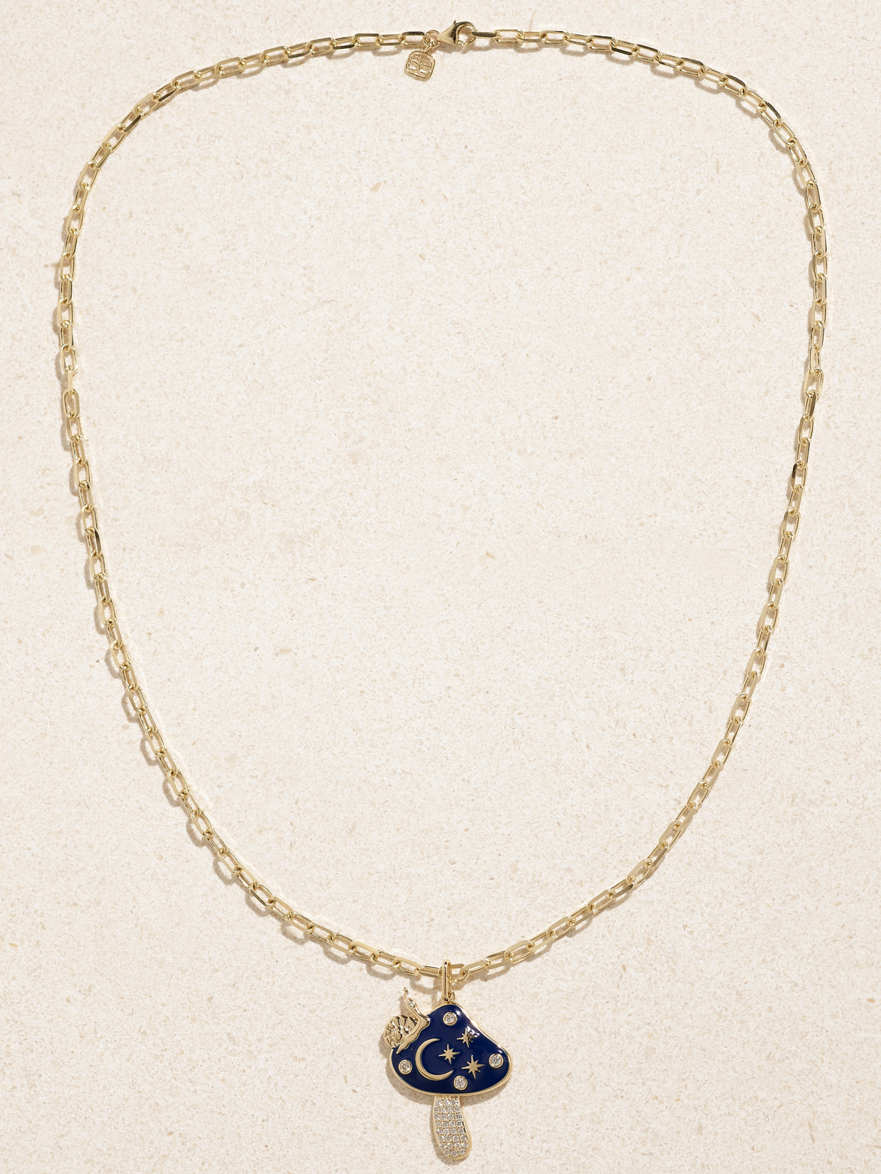 Sydney Evan Large Celestial Mushroom 14-karat Gold, Enamel And Diamond Necklace In Gold