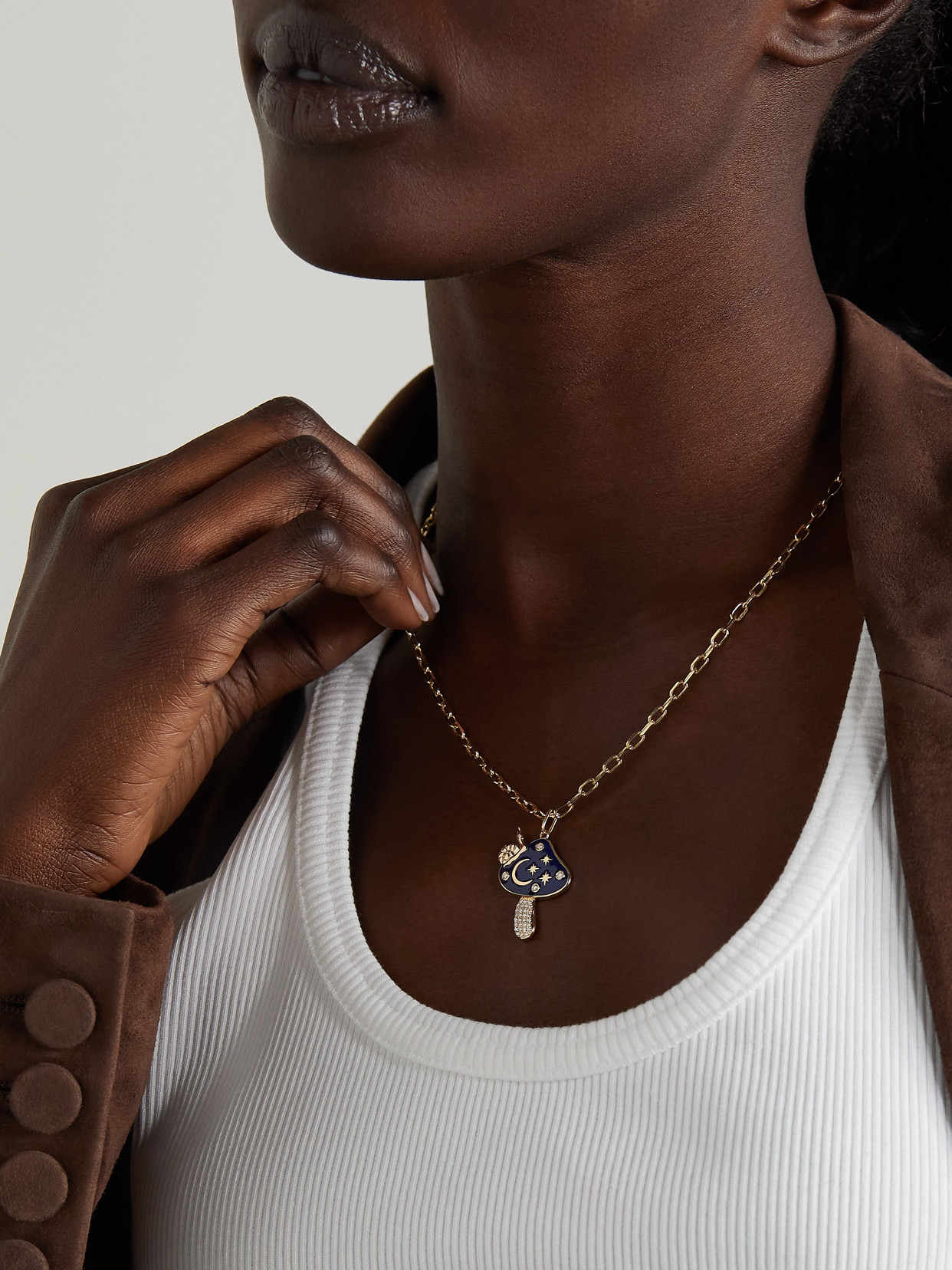 Sydney Evan Large Celestial Mushroom 14-karat Gold, Enamel And Diamond Necklace In Gold