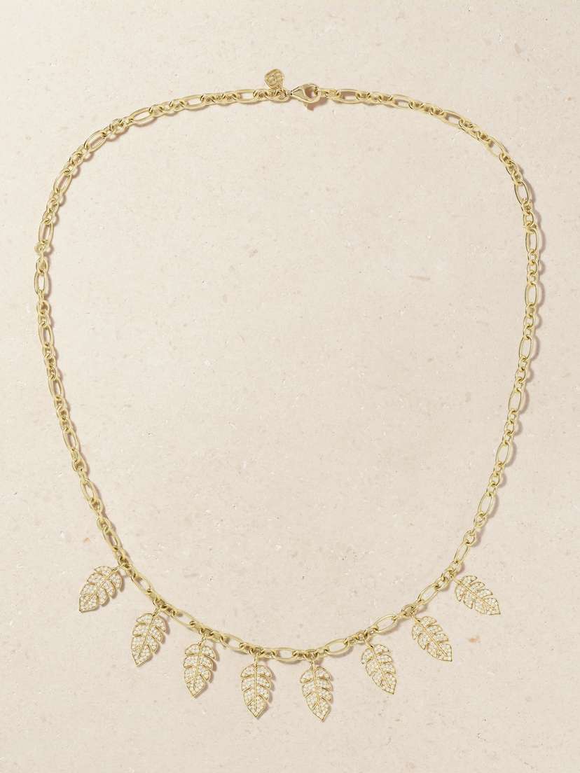 Sydney Evan Leaf 14-karat Gold Diamond Necklace