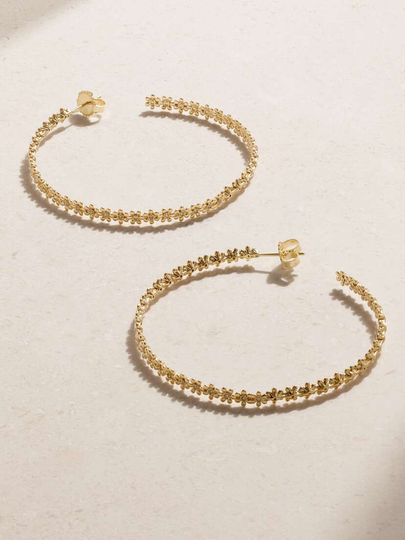 Sydney Evan Large Daisy 14-karat Gold Diamond Hoop Earrings