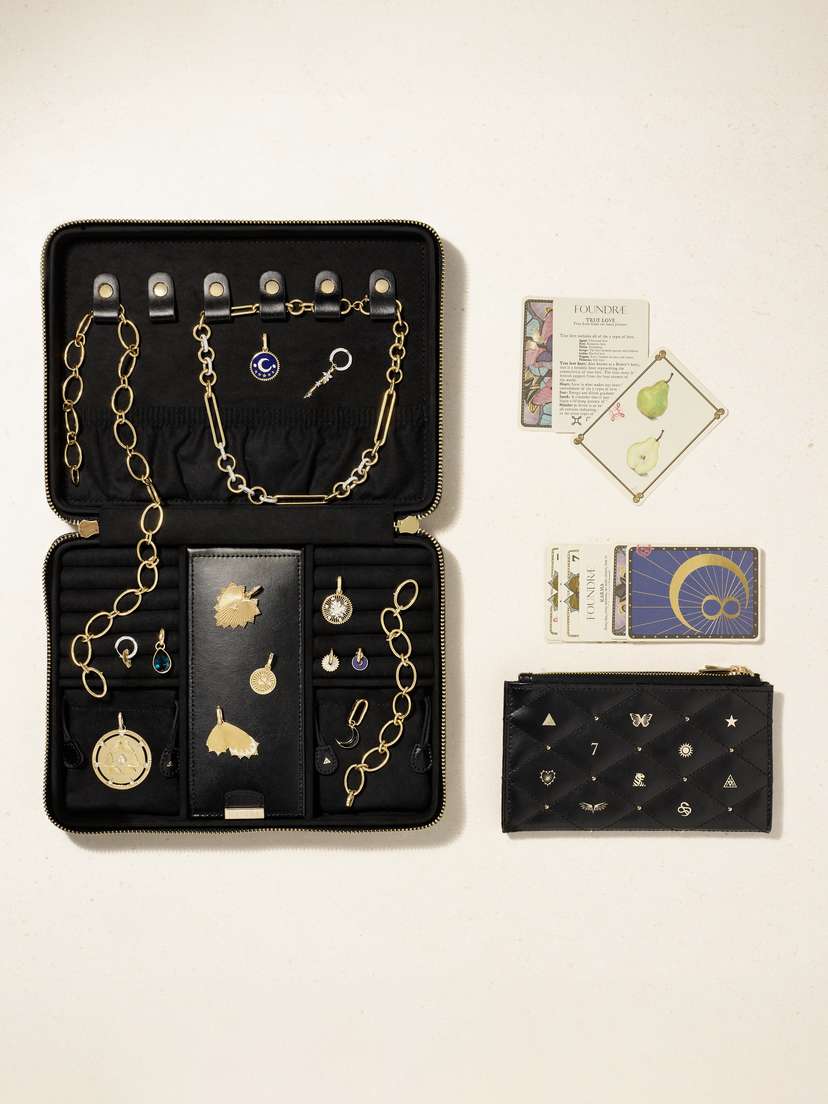 Foundrae 18-karat Yellow And White Gold, Multi-stone And Leather Jewelry Set