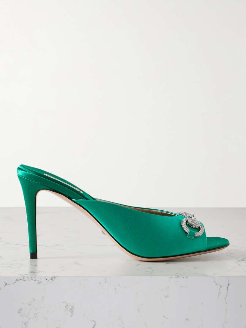 Gucci Crystal-embellished Horsebit-detailed Satin Mules