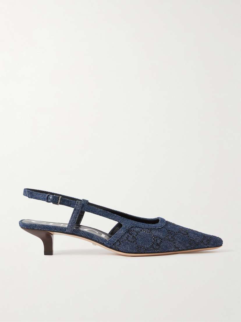 Gucci Demi Crystal-embellished Denim Slingback Pumps