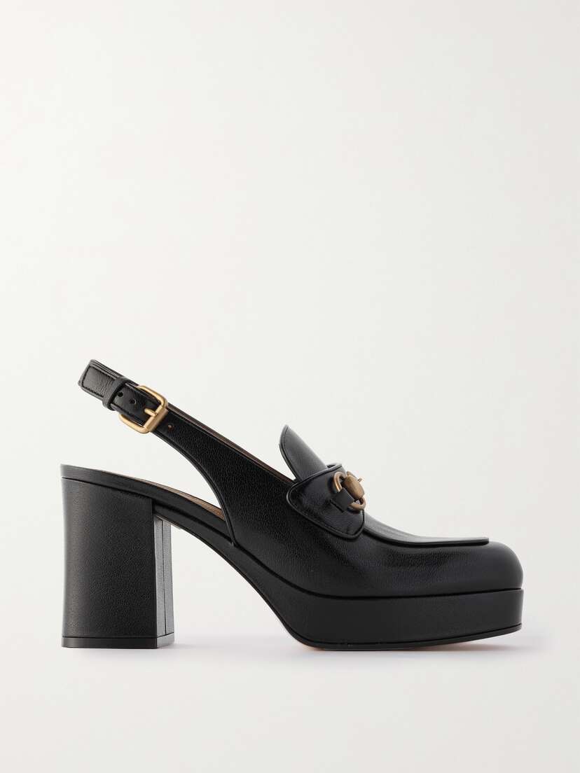 Gucci Lady Horsebit-detailed Leather Slingback Platform Pumps