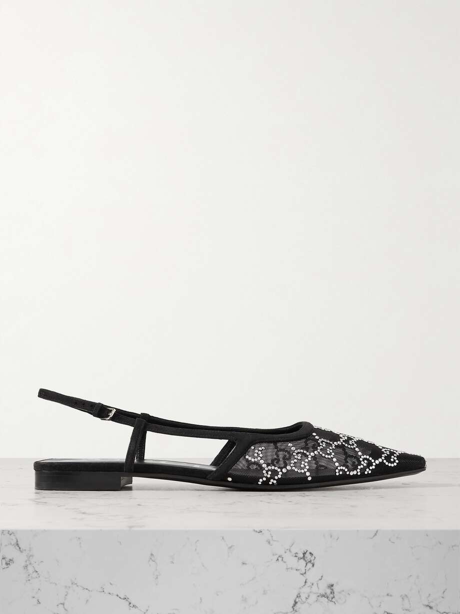 Gucci's 'Demi' ballet flats are inspired by archival styles from the '90s and early noughties. Made from sheer mesh, they have tonal suede trims and sparkling crystals arranged in the shape of the label's monogram.