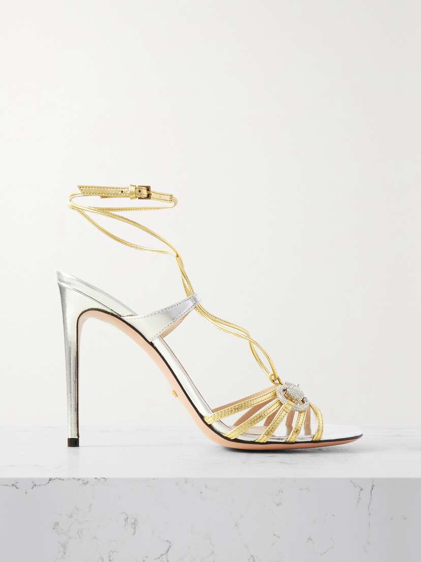 Gucci Whona Crystal-embellished Metallic Leather Sandals