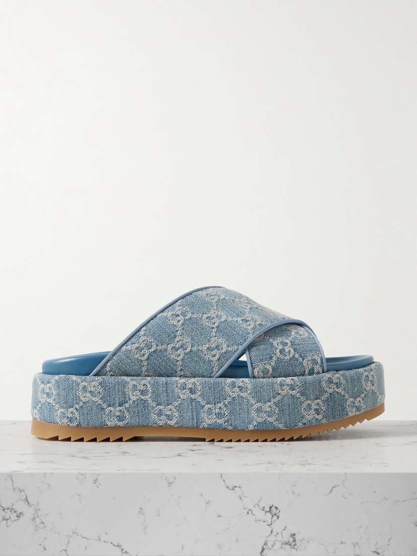 Gucci Angelina Denim-jacquard Platform Slides
