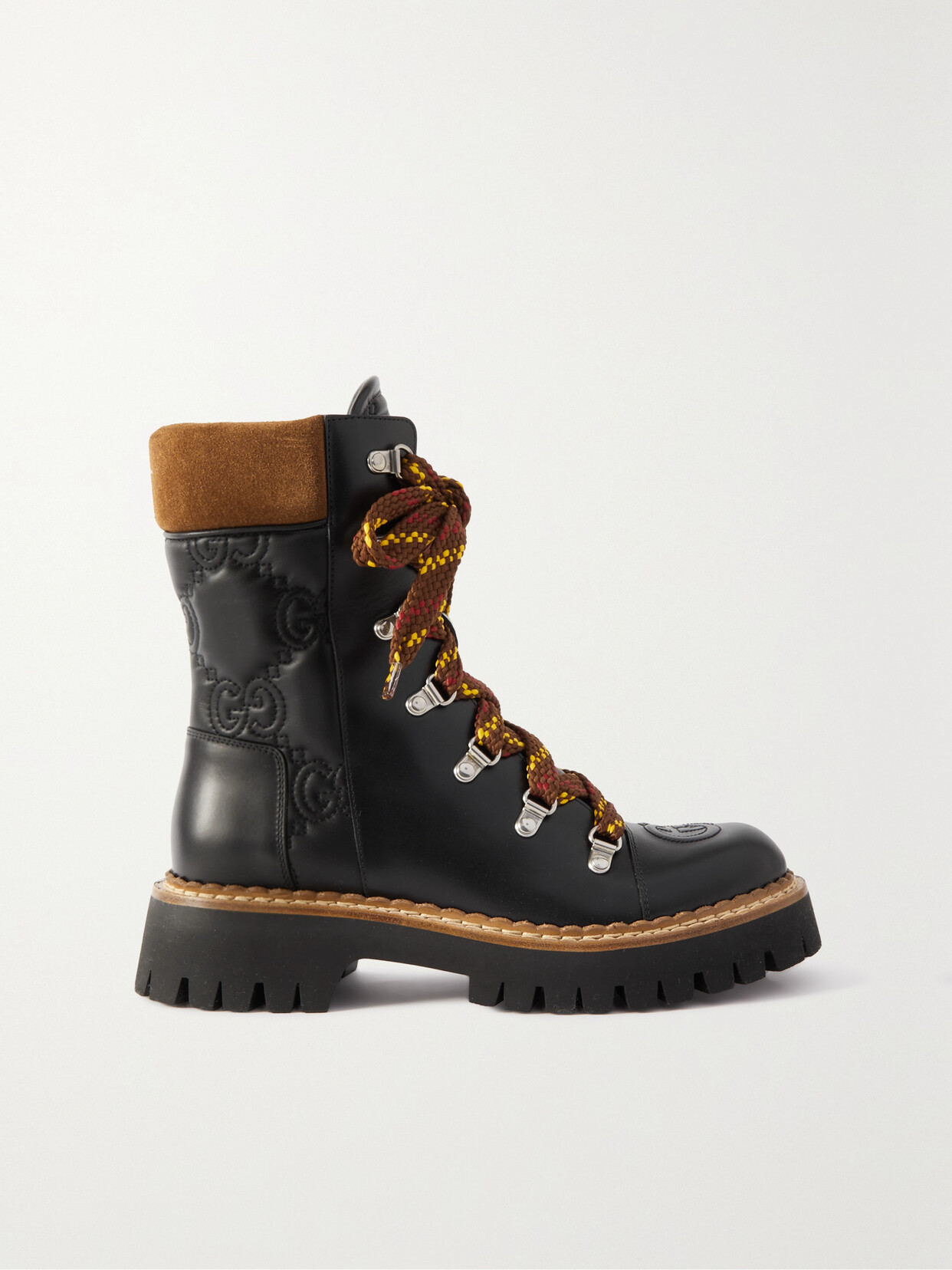 Gucci Suede-trimmed Embroidered Leather Boots