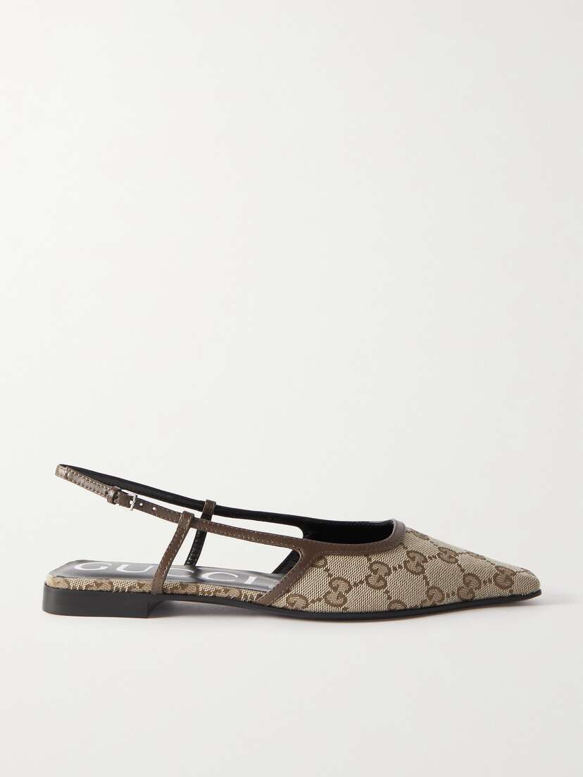 Gucci Demi Leather-trimmed Canvas-jacquard Ballet Flats