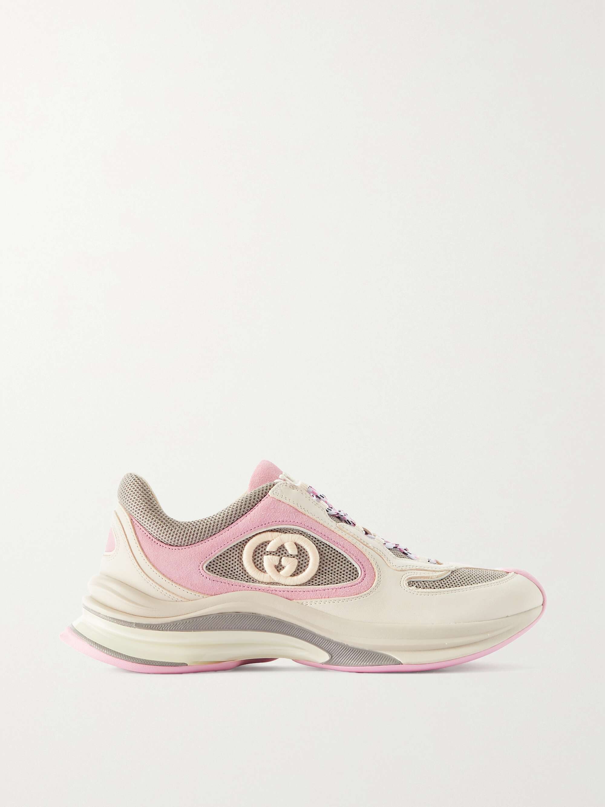 GUCCI Run leather and suede-trimmed mesh sneakers | NET-A-PORTER