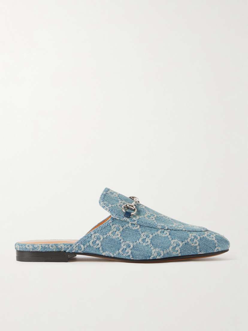 Gucci Princetown Horsebit-detailed Denim-jacquard Slippers